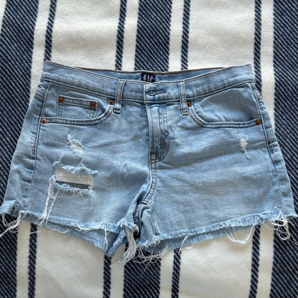 GAP Denim Blue Ripped Jean Shorts